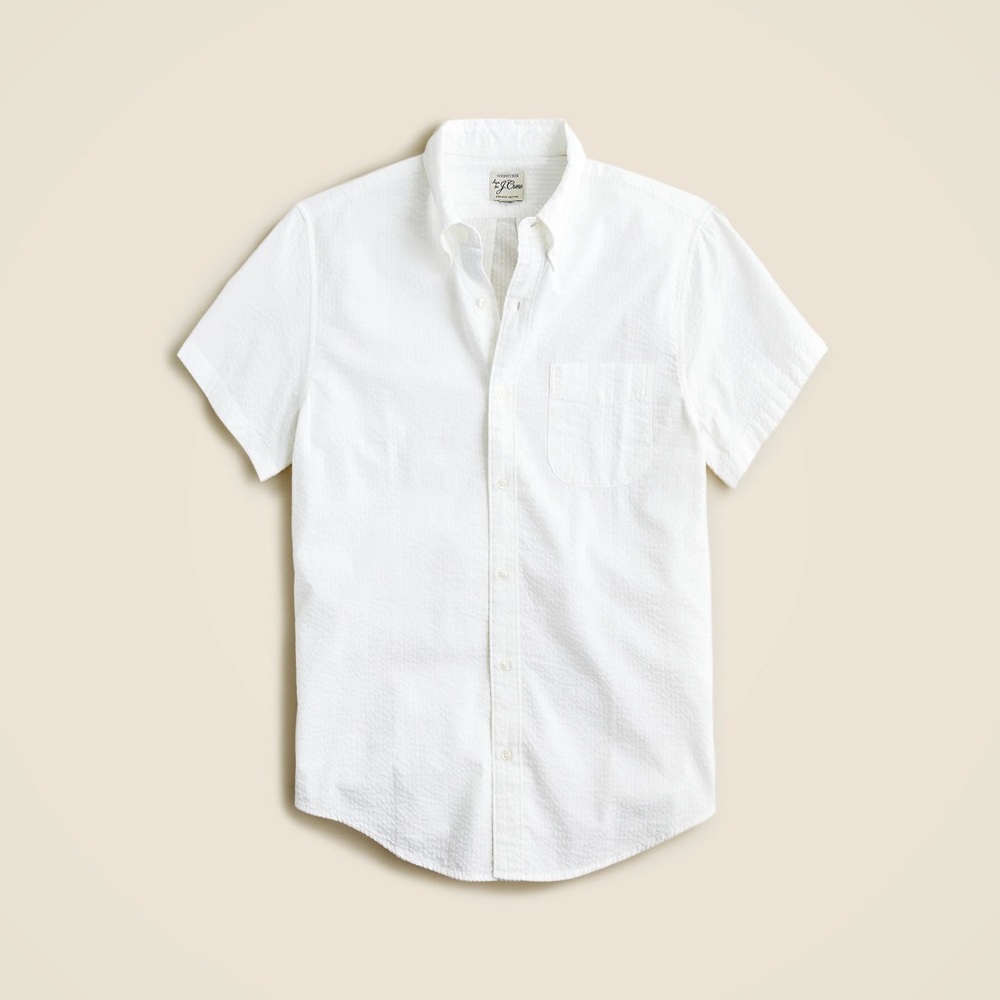 Men's J. Crew Seersucker Yarn Dyed Short Sleeve White Shirt